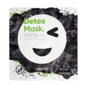 „Deliplus Detox Mask“ veido kaukė su glikolio rūgštimi, niacinamidu ir aktyvuota anglimi, 14g